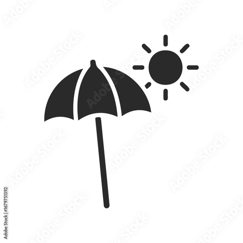 Beach umbrella and sun icon for summer travel and outdoor recreation