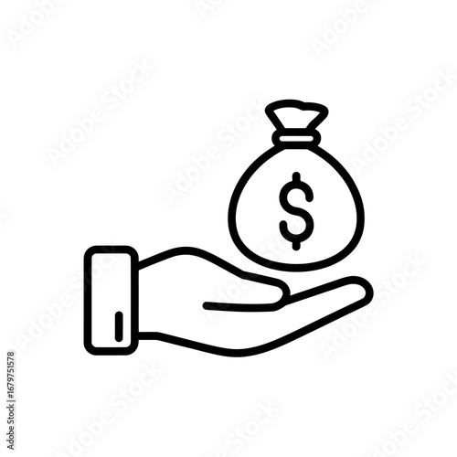 Financial Handout Open Hand Holding a Bag of Money Symbolizing Business Investment and Charity Giving