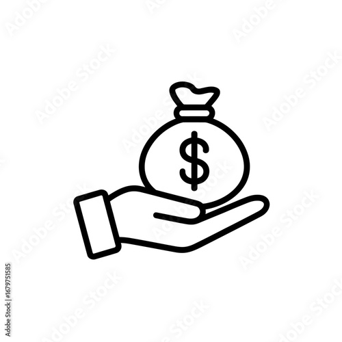 Money Bag Hand Icon Financial Support and Investment Concept