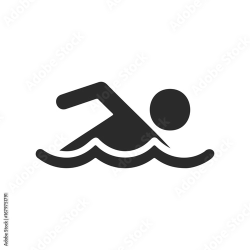 Simple black swimming icon with person in water
