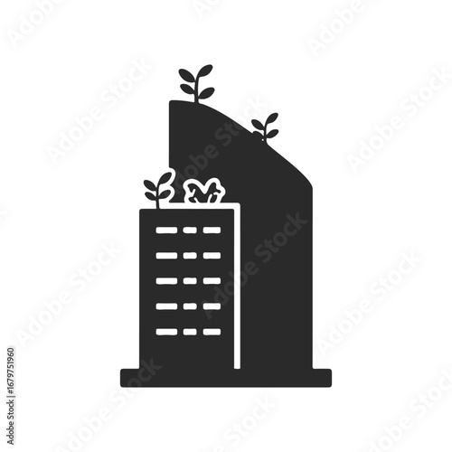 Eco-friendly building design with green rooftop and sustainable features