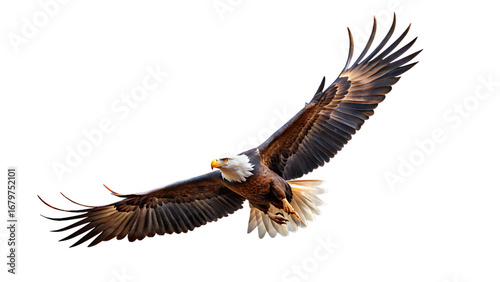 Tableau sur toile Bald eagle soaring through the sky isolated on transparent background in dayligh