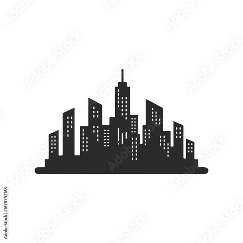 Modern cityscape silhouette with skyscrapers on white background