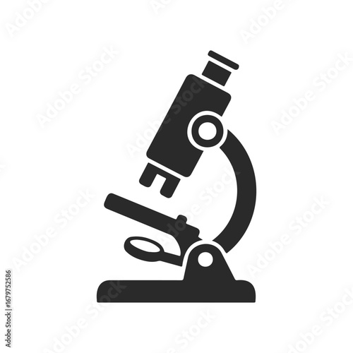 Black microscope icon: scientific instrument silhouette for education and research