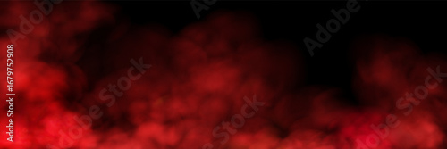 Red smoke and fire on black background, hot flame texture with spark overlay.