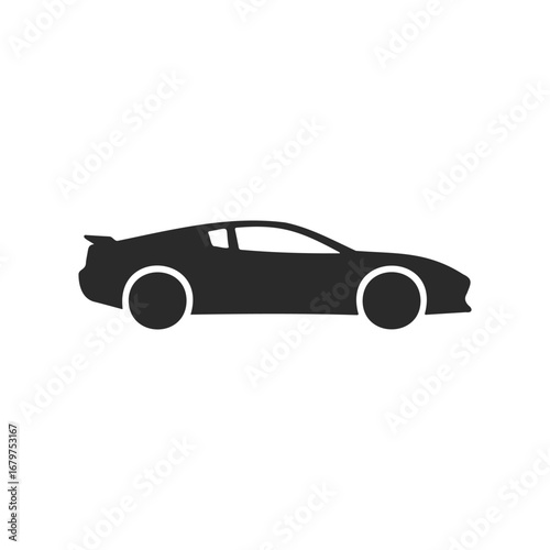 Sleek black sports car icon in silhouette design