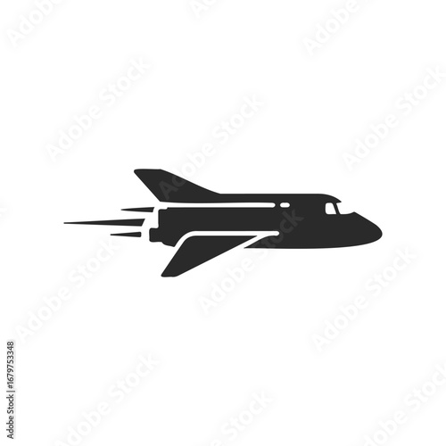 Silhouette of a space shuttle in flight with contrail