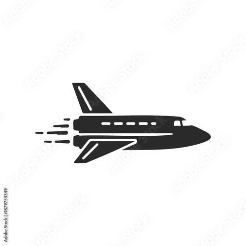 Black space shuttle silhouette on white background