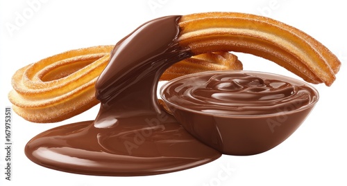 Melted chocolate pouring over churros