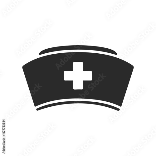 Nurse hat icon with cross symbol on white background
