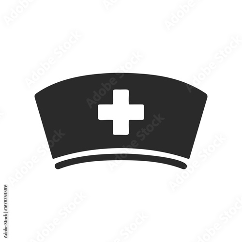 Nurse hat icon with cross symbol in black and white design