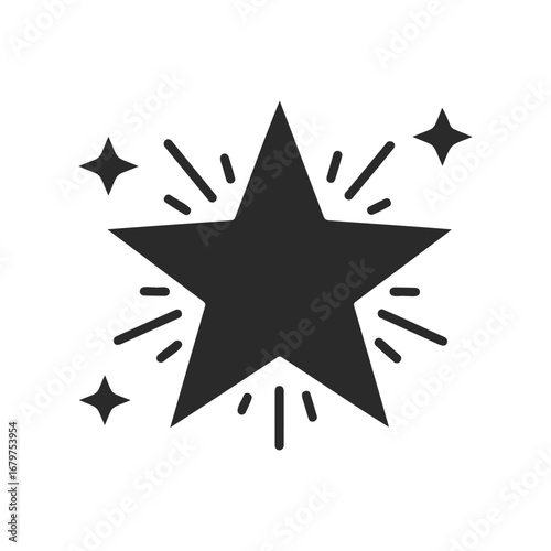 Black star icon with sparkles on white background