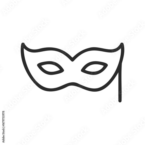 Black outline of a carnival mask with eye cutouts on white background