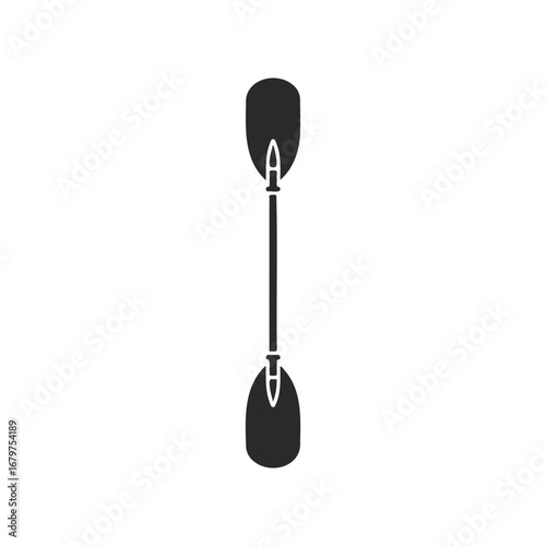 Black kayak paddle icon on white background: simple nautical design