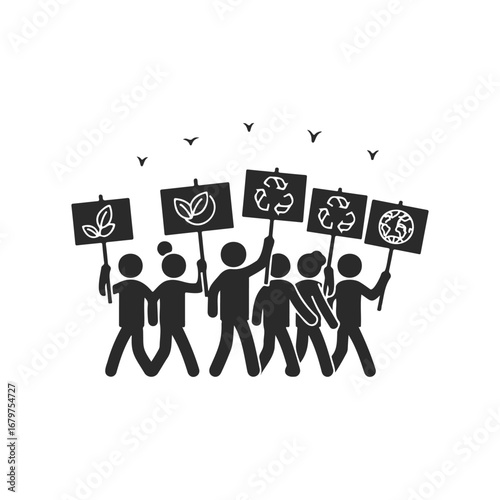 Silhouette of diverse environmental activists advocating sustainability together