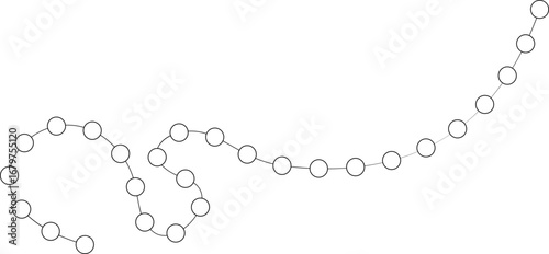 Abstract vector element with a chaotic and irregular freeform line structure consisting of curved connections and circular nodes.