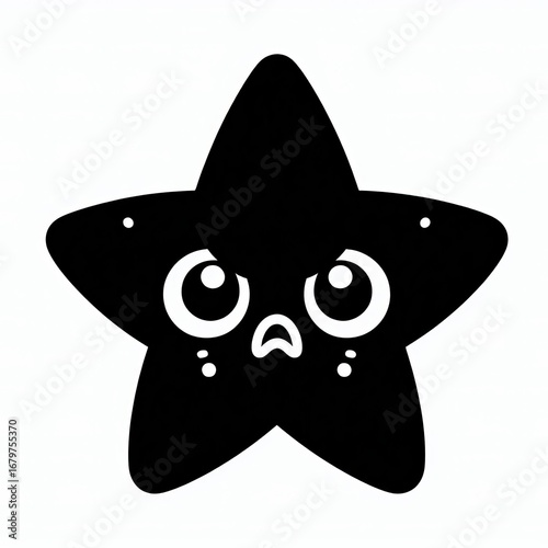 Sad cute starfish character with big eyes crying tears isolated on cartoon style