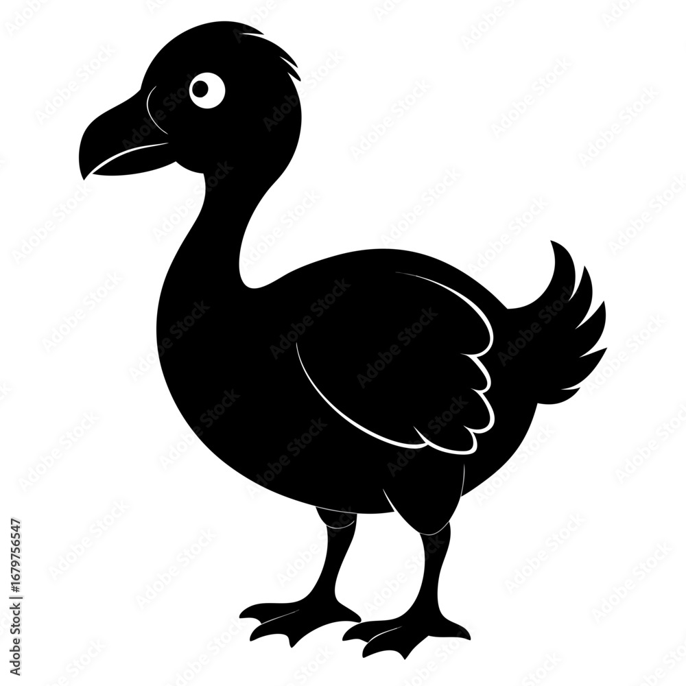 Fototapeta premium Dodo Bird Black Silhouette Vector on White Background