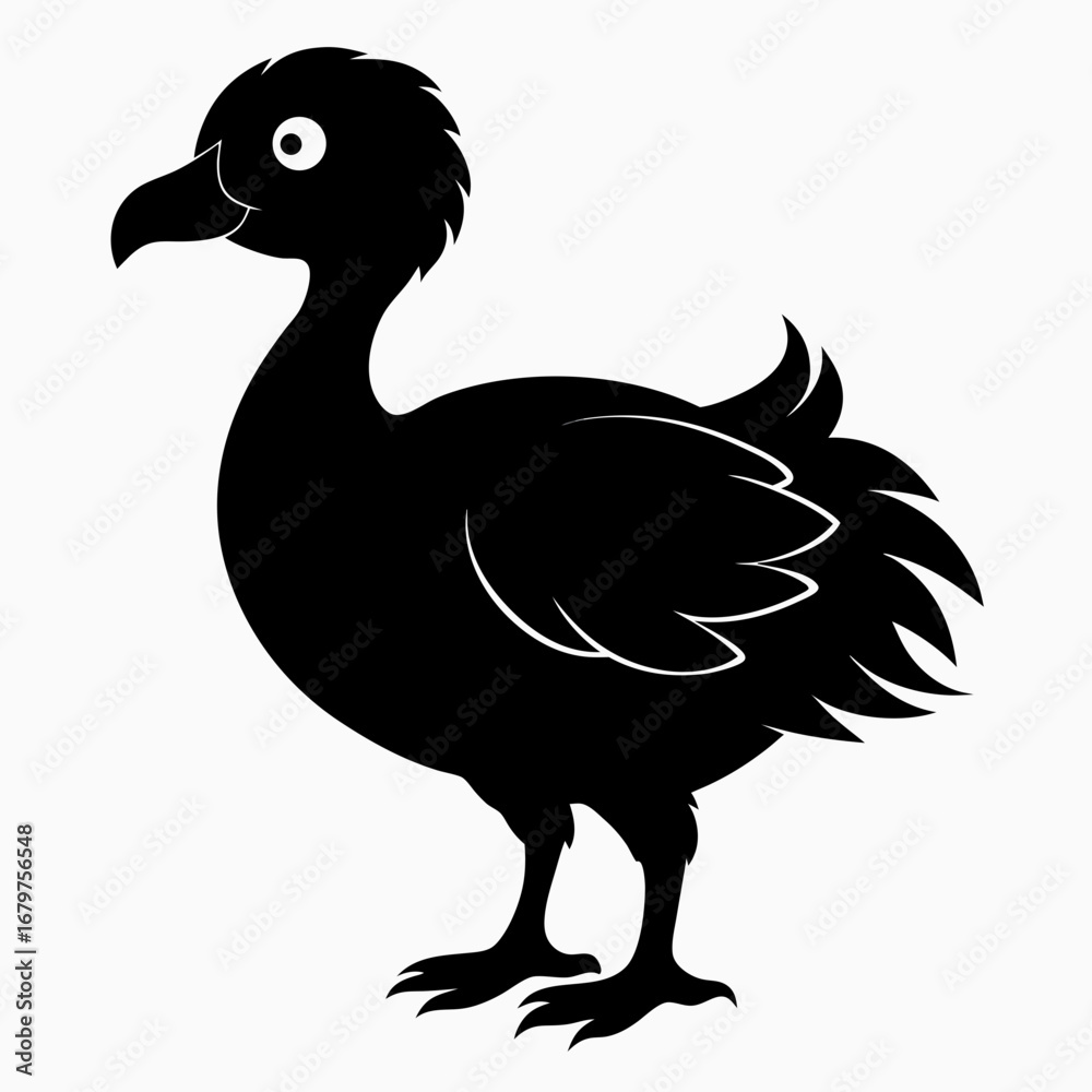 Fototapeta premium Dodo Bird Black Silhouette Vector on White Background