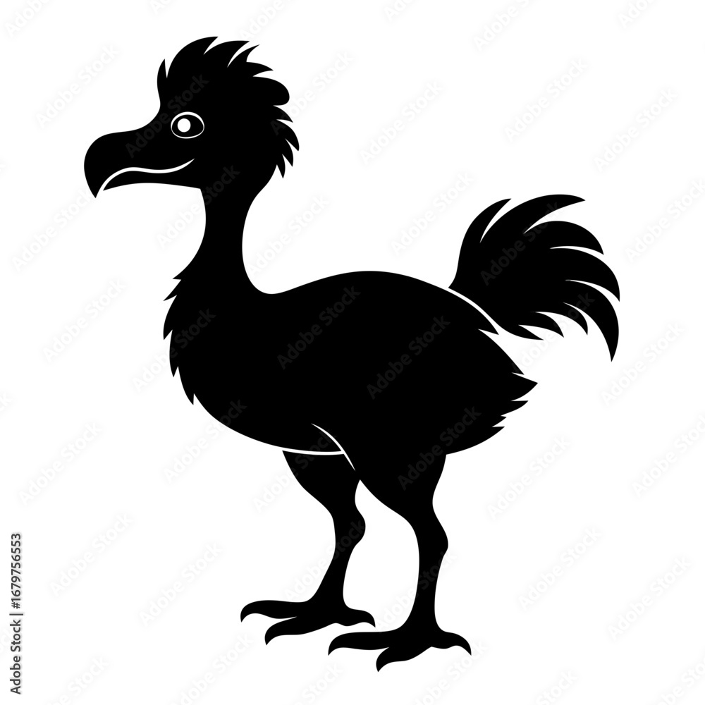 Fototapeta premium Dodo Bird Black Silhouette Vector on White Background