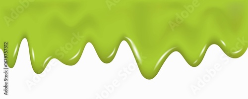 Melting and flowing green fruit syrup, cream, sauce, paint.