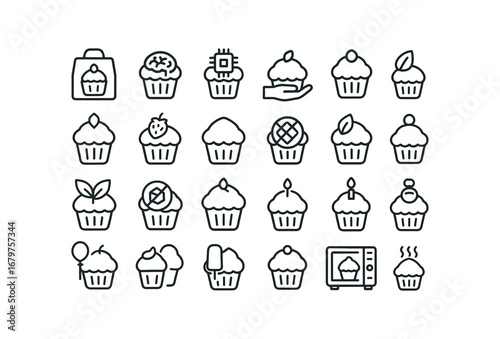 vector outline icons Cupcake (Advanced) cupcake smart cupcake ai cupcake auto cupcake manual cupcake stored cupcake served cupcake packed cupcake unpacked cupcake decorated cupcake simple2.