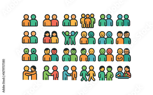 colorful flat vector icons Friends (Basic) friends icon friends two friends three friends group friends male friends female friends mixed friends active friends inactive friends valid.