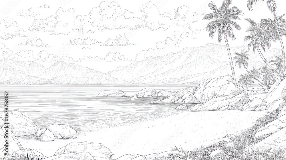 Obraz premium Tropical beach scene drawing