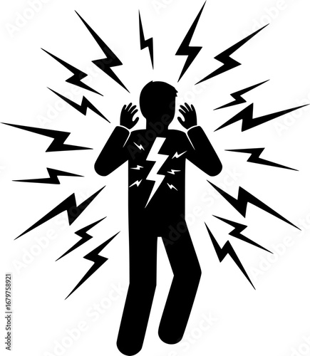 Electrical shock risk silhouette vector icon, ideal for safety warnings, hazard alerts, and electrical danger signs.
