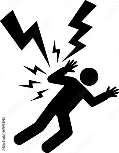Electrical shock risk silhouette vector icon, ideal for safety warnings, hazard alerts, and electrical danger signs.
