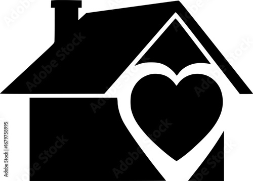 Silhouette vector of a house with heart symbolizing housing benefit, employee care, and residential support programs.
