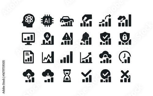 vector solid black filled icons Level (Advanced) level smart level ai level auto level manual level synced level unsynced level monitor level track level alert level notify level secure.