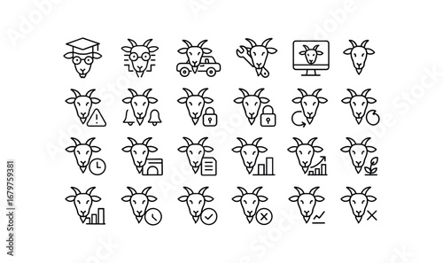 vector outline icons Goat (Advanced) goat smart goat ai goat auto goat manual goat monitor goat tracker goat alert goat notify goat secure goat unsecure goat backup goat restore goat.
