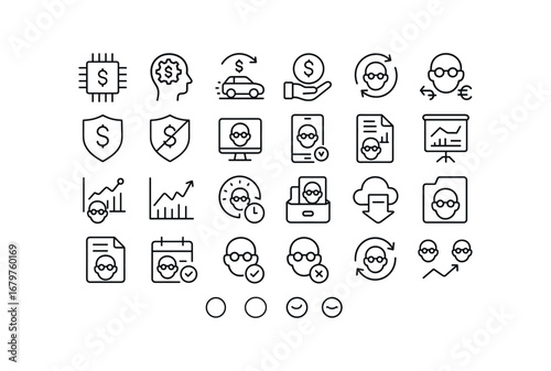 vector outline icons Retirement (Advanced) retirement smart retirement ai retirement auto retirement manual retirement synced retirement unsynced retirement secure retirement unsecure.