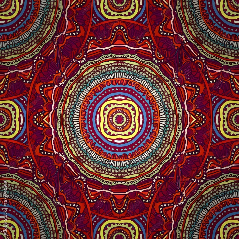 Obraz premium Intricate bohemian mandala pattern vector art, a seamless spiritual design evoking harmony and tranquility, perfect for decorative backgrounds.