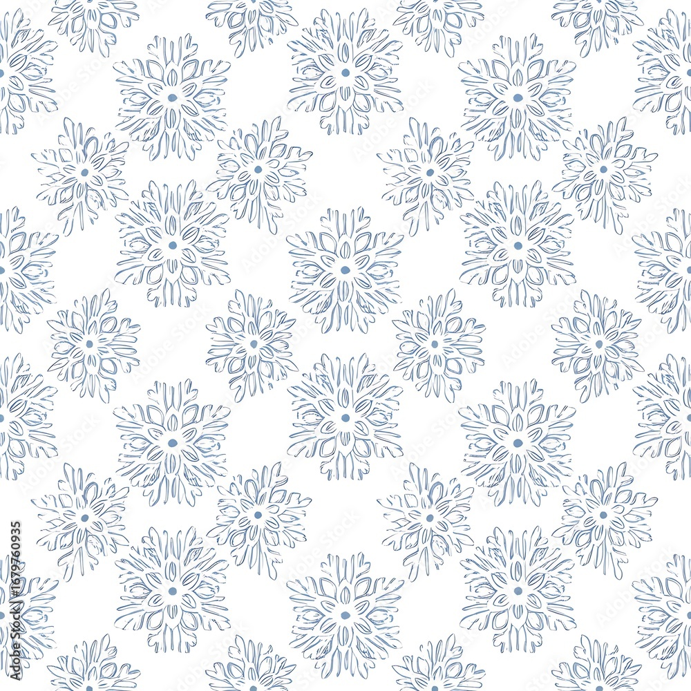 Intricate winter vector seamless pattern featuring delicate snowflakes and ornate decorative designs, perfect for festive holiday backgrounds.
