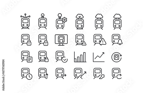 vector outline icons (Advanced) smart ai auto manual synced unsynced secure unsecure monitor track alert notify report stats chart graph pending approved declined upgraded downgraded.