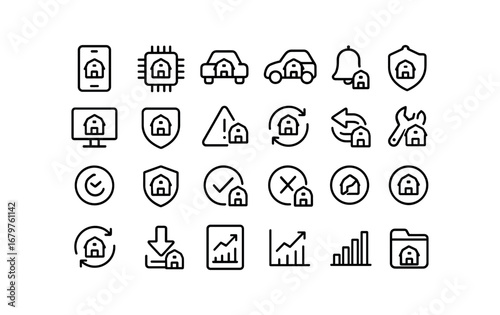 vector outline icons Stable (Advanced) stable smart stable ai stable auto stable manual stable monitor stable track stable alert stable notify stable secure stable unsecure stable synced.