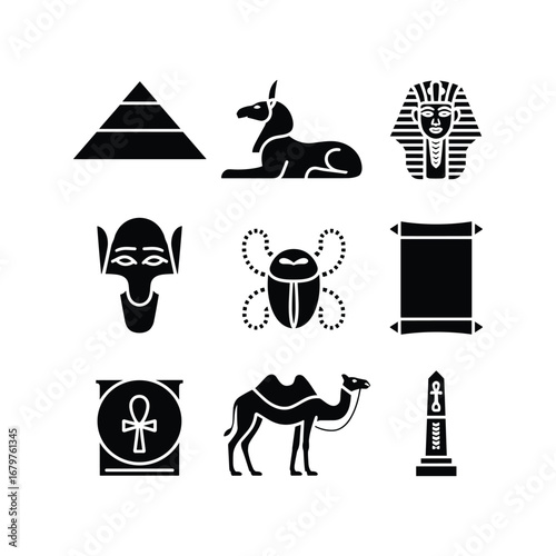 Ancient egyptian hieroglyphs symbols pyramids sphinx scarab camel ankh tutankhamun sarcophagus obelisk scroll