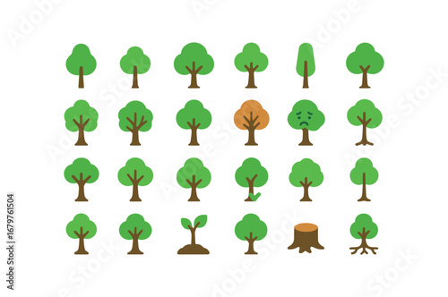 colorful flat vector icons Tree (Basic) tree icon tree small tree large tree short tree tall tree young tree old tree green tree dry tree healthy tree sick tree alive tree dead tree open.