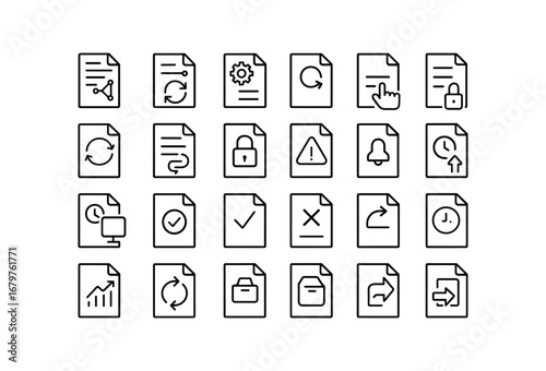 vector outline icons Report (Advanced) report smart report ai report auto report manual report synced report unsynced report secure report unsecure report monitor report track report alert.