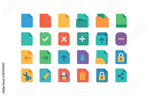 colorful flat vector icons File (Basic) file icon file new file old file open file closed file active file inactive file valid file invalid file add file remove file left file right file up.