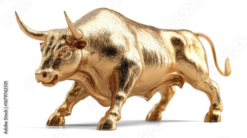 Golden bull illustration on white background. Stock market concept