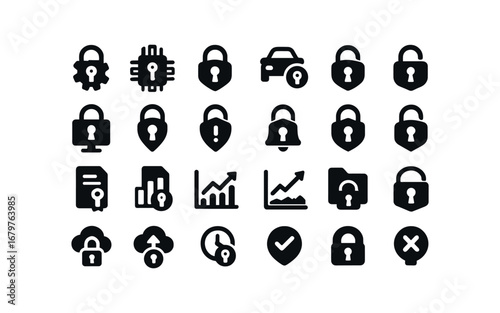 vector solid black filled icons Secure Key (Advanced) securekey smart securekey ai securekey auto securekey manual securekey synced securekey unsynced securekey monitor securekey track.