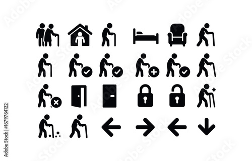 vector solid black filled icons Elder Care (Basic) eldercare icon eldercare home eldercare room eldercare bed eldercare chair eldercare active eldercare inactive eldercare valid eldercare.