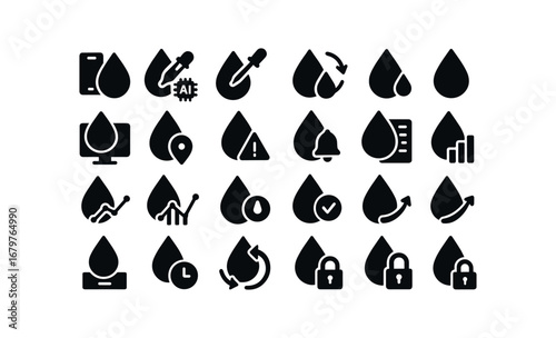 vector solid black filled icons Blood Test (Advanced) bloodtest smart bloodtest ai bloodtest auto bloodtest manual bloodtest synced bloodtest unsynced bloodtest monitor bloodtest track.