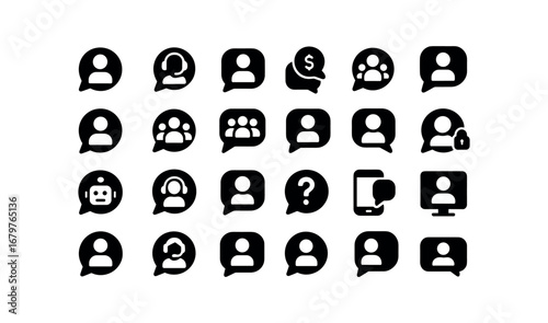 vector solid black filled icons Live Chat (Uses) livechat support livechat sales livechat service livechat client livechat user livechat team livechat group livechat private livechat public.