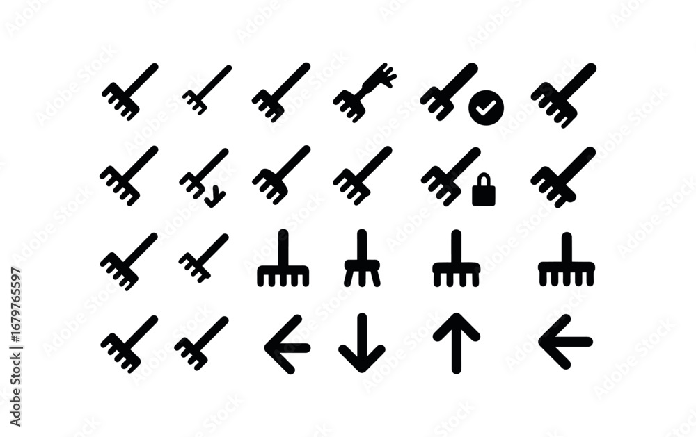 Fototapeta premium vector solid black filled icons Rake (Basic) rake icon rake small rake large rake new rake old rake valid rake invalid rake active rake inactive rake add rake remove rake confirm rake.