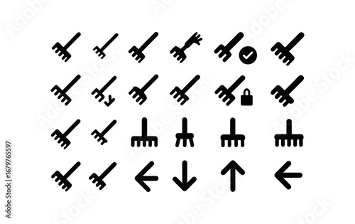 vector solid black filled icons Rake (Basic) rake icon rake small rake large rake new rake old rake valid rake invalid rake active rake inactive rake add rake remove rake confirm rake.
