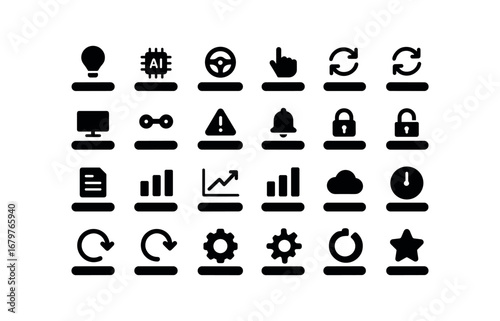 vector solid black filled icons Progress Bar (Advanced) progressbar smart progressbar ai progressbar auto progressbar manual progressbar synced progressbar unsynced progressbar monitor.